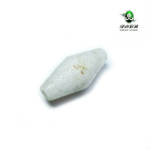 lssp/绿色石品wp254 不还价 白石英材质老古珠 DIY双椎型珠配珠