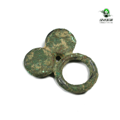 lssp/绿色石品mz3039 民族风两一环老托甲天铁小物件  不还价
