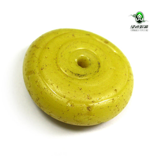 lssp/绿色石品mz523  散珠清代官造芒果黄色圆饼状大琉璃珠不还价