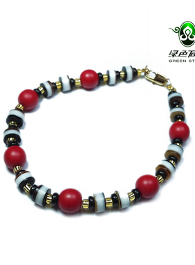 lssp/绿色石品wp1027 不还价 清代红雪巴老琉璃搭片男女款手链