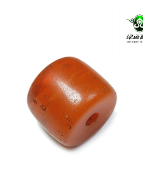 lssp/绿色石品wp720 不还价 清代橘红色老配件 搅胎琉璃多宝桶珠