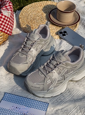 热销款真皮百搭老爹鞋女2026春季新款增高厚底拼网透气运动鞋女鞋