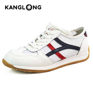 康龙女鞋断码清仓春秋款休闲系带拼色平底网布小白鞋板鞋米色