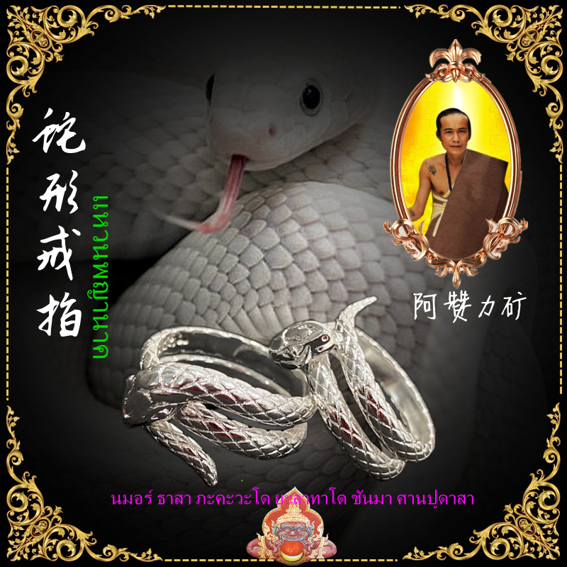 顶鼎佛牌泰国佛牌 力矿 灵蛇戒指 蛇咬尾戒指 银色 蛇形戒