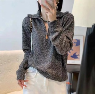 A941 秋冬季 针织衫 气质减龄设计感高级半拉链立领百搭时尚 新款