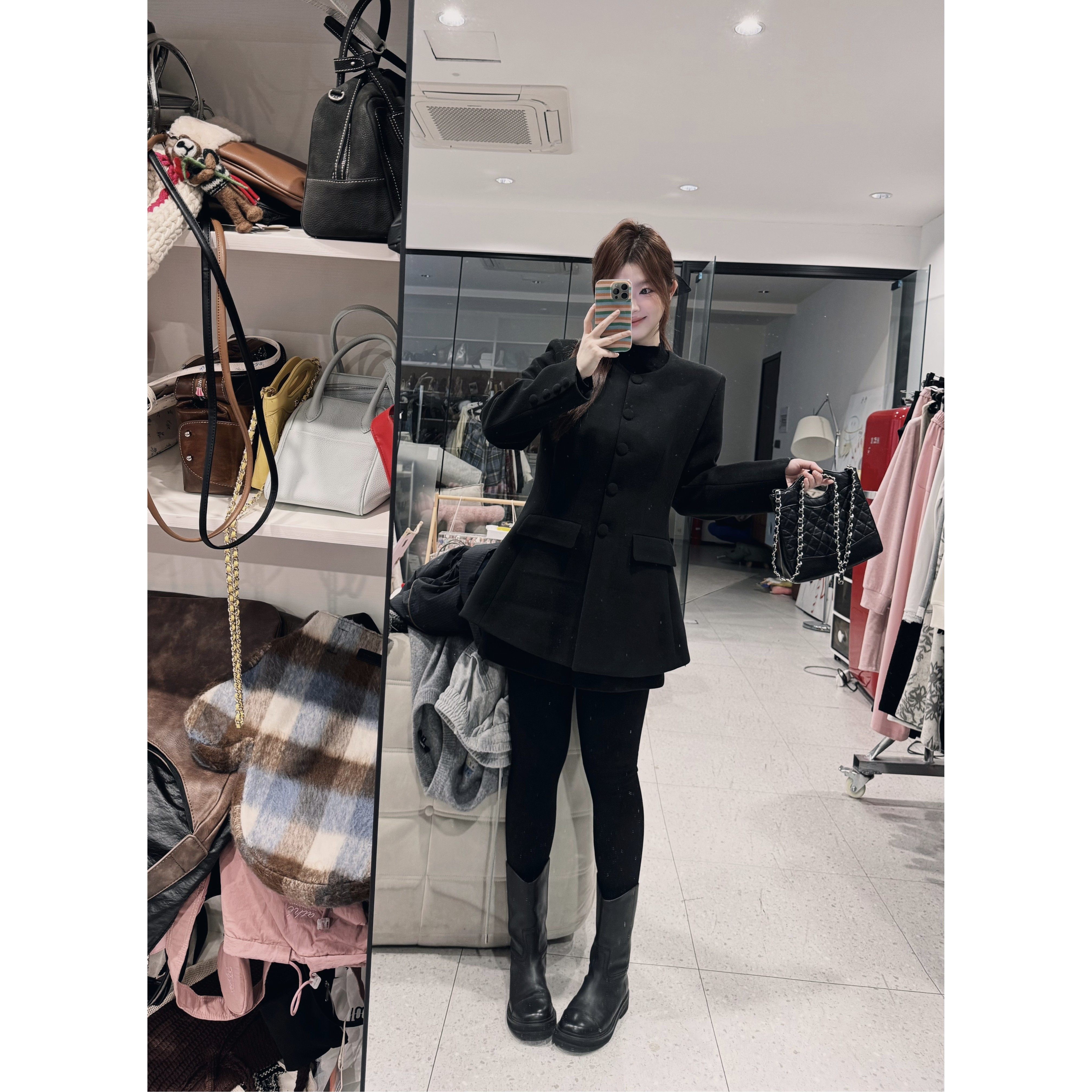 蕾蕾【小蛮腰！】收腰加厚毛呢外套裙+后半截松紧高腰A字短裤套装