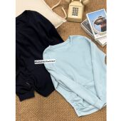 高腰A字裙裤 蕾蕾 圆领上衣 高腰捏褶长袖 长半身裙 休息日