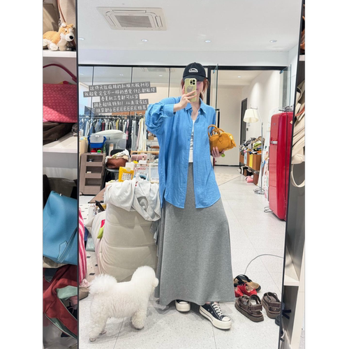 蕾蕾【私服衬衫】夏季轻薄宽松大版纯色衬衫时尚