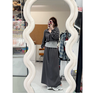 【现货】【炸街指南】假两件连帽外套拼T恤卫衣+全松紧半身裙