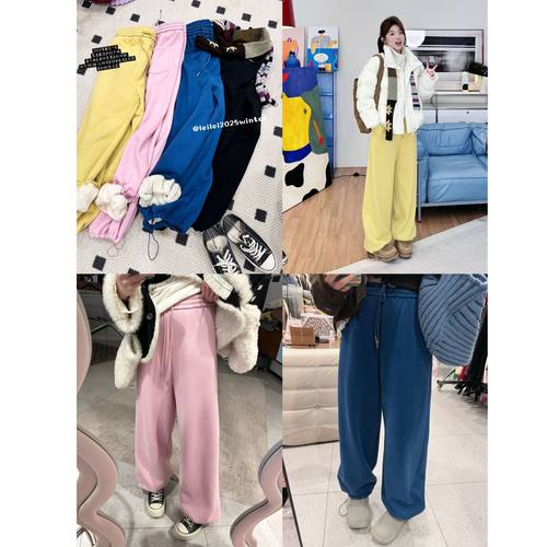 蕾蕾【保命裤2.0】冬季内里加厚绒裤脚可调节休闲高腰裤