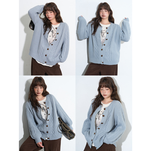 外套 慵懒感纯色麻花纹针织单排扣开衫 蕾蕾 秋日氛围