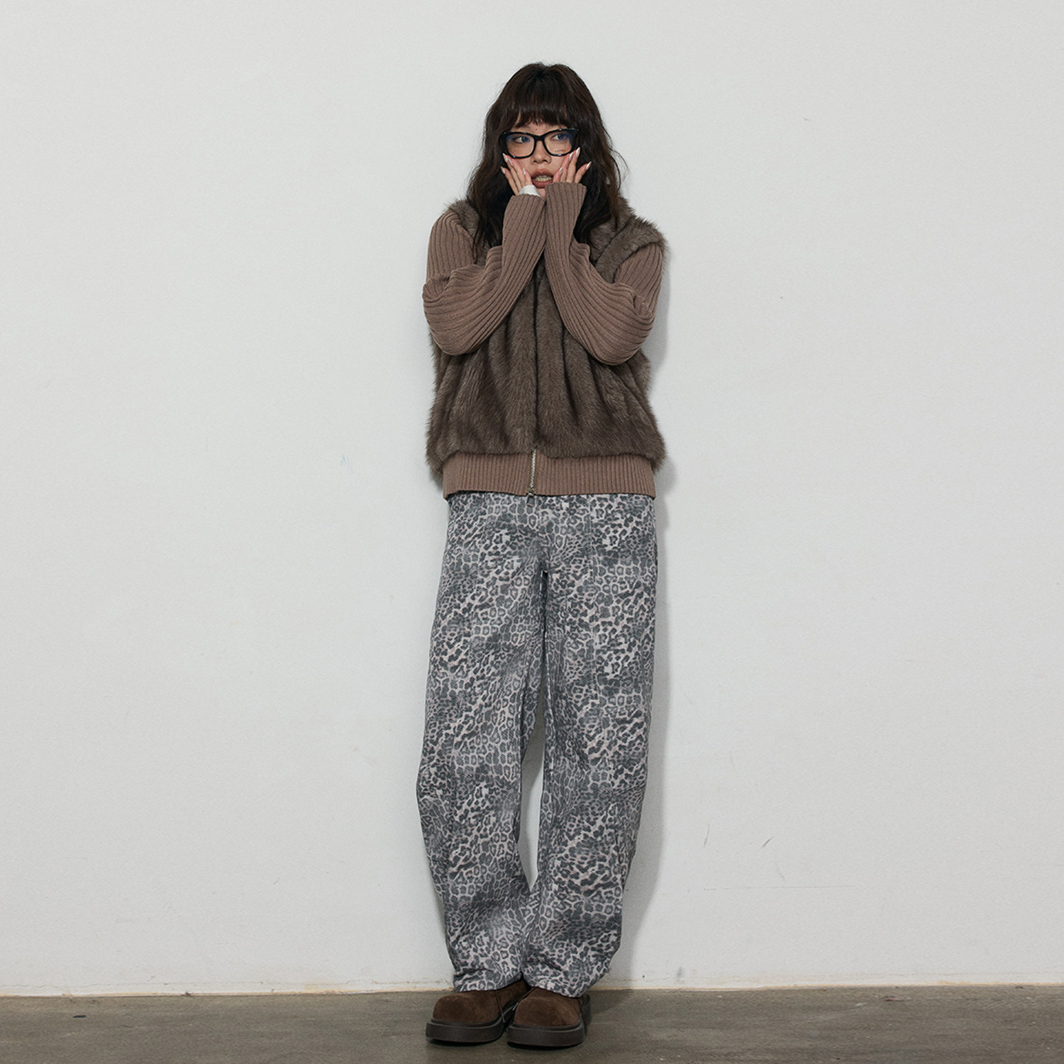 蕾蕾【北欧初雪】假两件针织拼接环保毛毛气质保暖外套