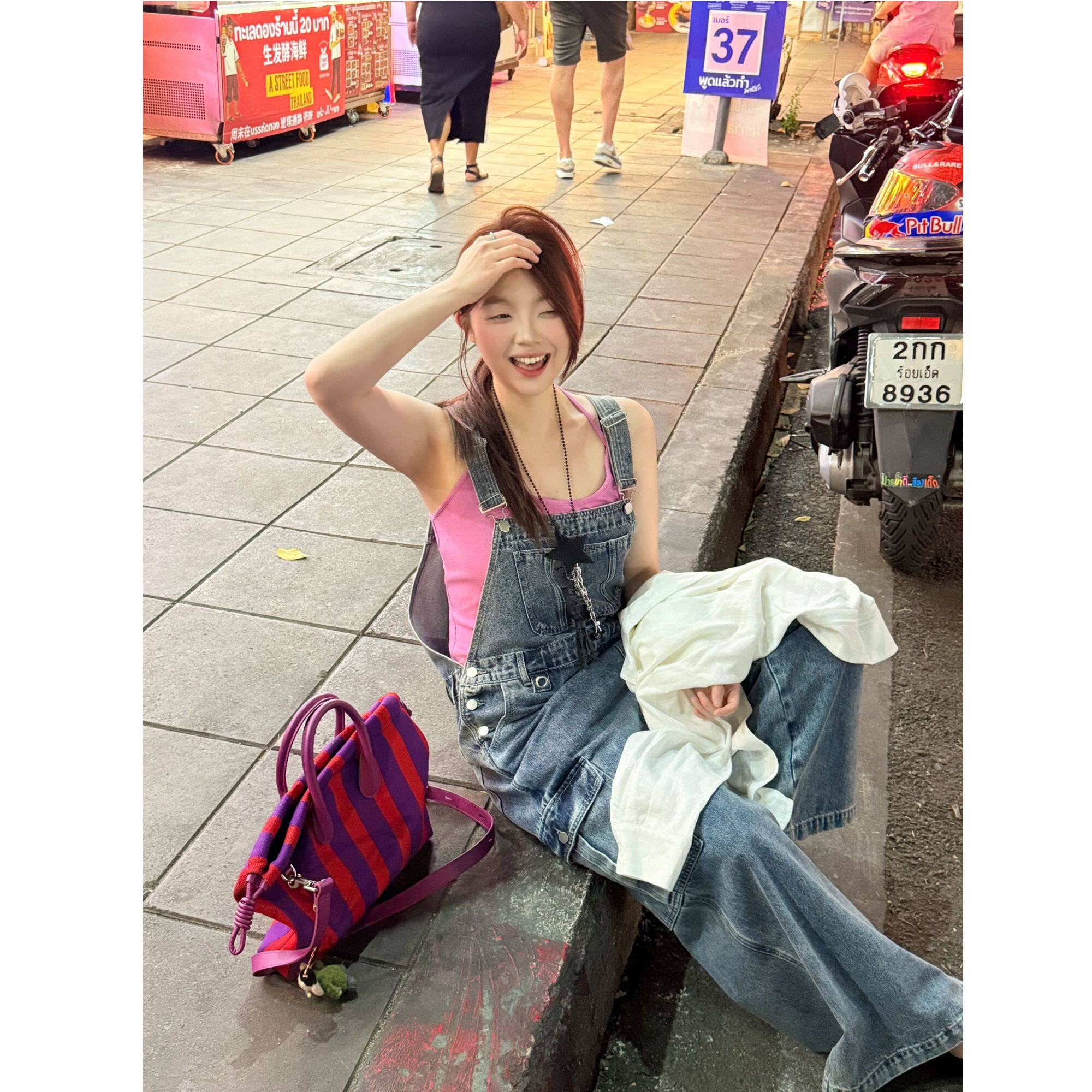 蕾蕾【超级马里奥！】复古多口袋工装牛仔背带连体裤