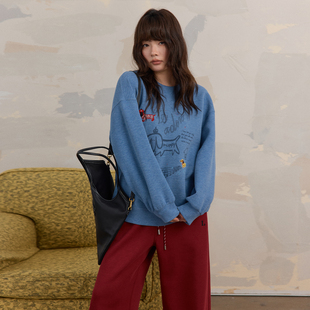 冬季 腊肠狗 软糯感小狗刺绣图案圆领卫衣 穿毛衣 蕾蕾