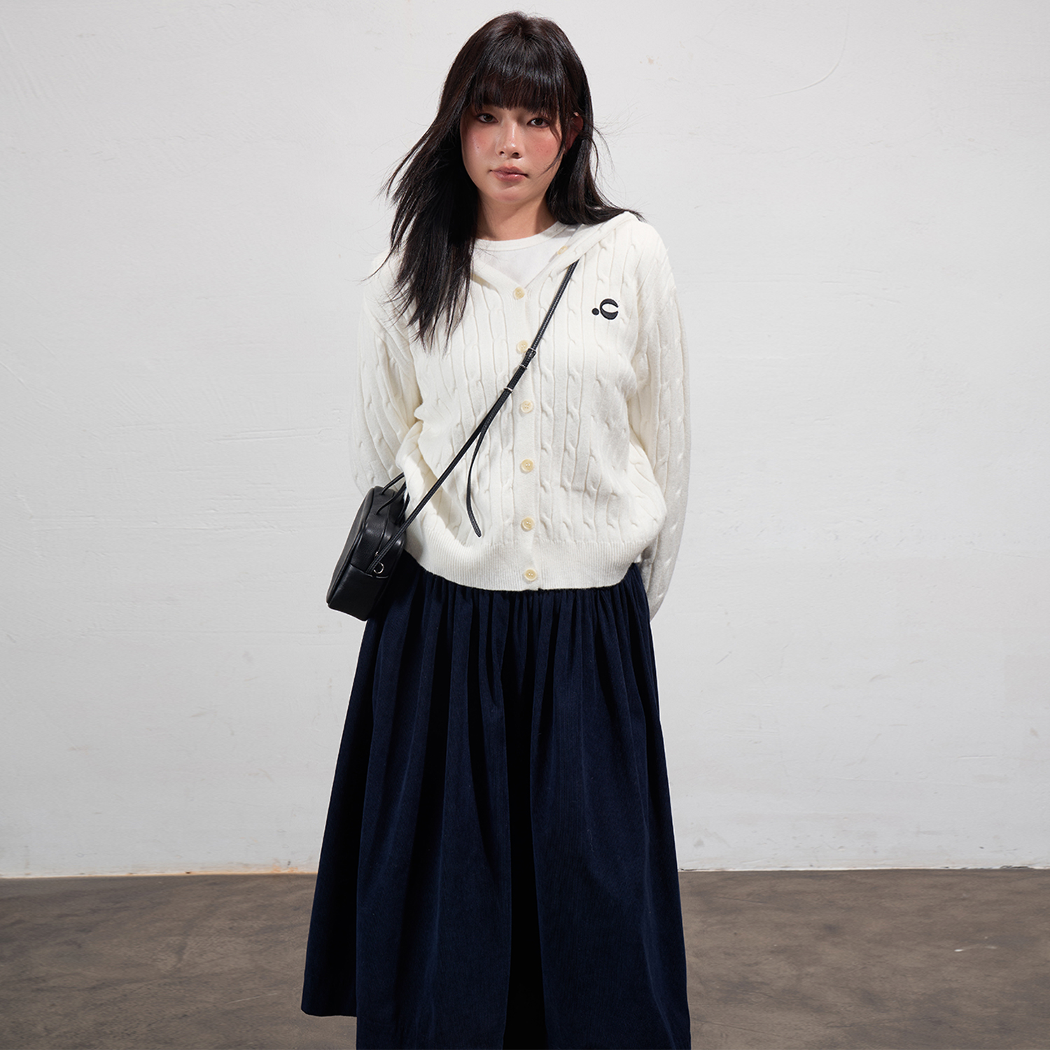 蕾蕾【常青藤返校日】学院风麻花纹针织连帽长袖开衫