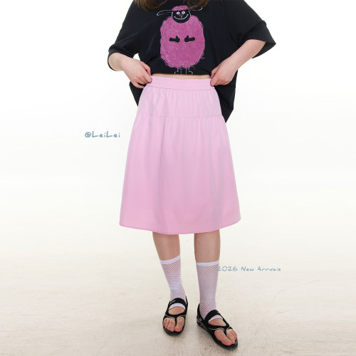 蕾蕾【桃之夭夭！】减龄纯色全松紧高腰A字半身裙