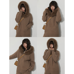 宽边全松紧高腰阔腿针织裤 带毛领宽松针织外套 绵绵芝士 蕾蕾