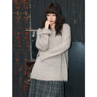 蕾蕾 重工气质亲肤亮丝圆领宽松套头毛衣百搭 欲望都市