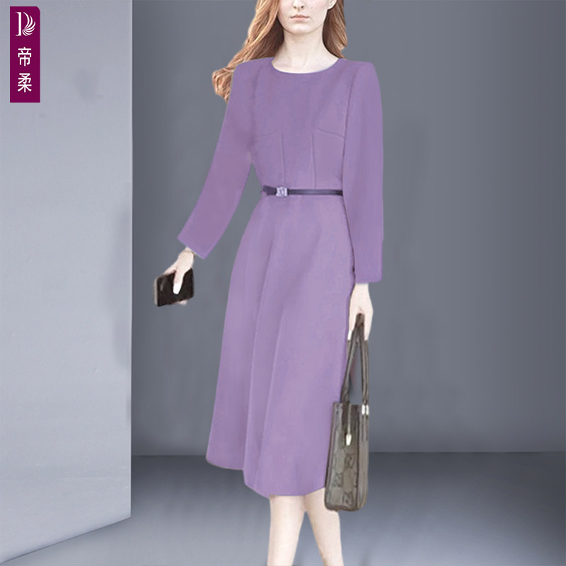 女士春秋连衣裙紫色2025春秋新款上档次精致中长款年轻漂亮裙子潮