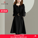 帝柔帝柔黑色连衣裙2025秋季 显瘦通勤 套头高腰休闲腰带简约大码