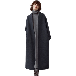 帝柔品牌女装2025新款秋冬装灰藏青中长款毛呢外套百搭羊毛呢大衣