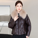 棕色绵羊皮羽绒服女2025新款 皮草 真皮白鹅绒狐狸毛领加厚皮衣短款