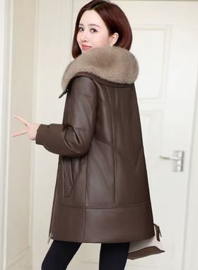 海宁真皮羽绒服皮衣女中长款2025冬季新款绵羊皮狐狸毛领皮草外套