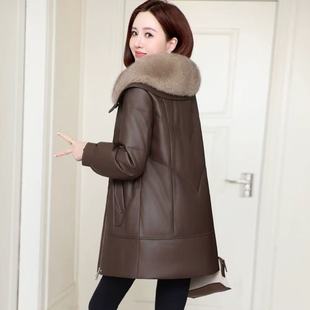 海宁真皮羽绒服皮衣女中长款2025冬季新款绵羊皮狐狸毛领皮草外套