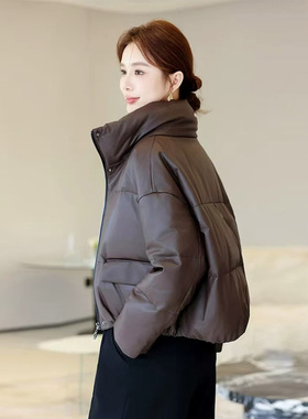 海宁真皮皮衣女短款立领绵羊皮羽绒服宽松保暖鹅绒服外套2025新款