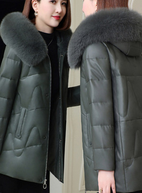 海宁真皮羽绒服女2025年冬季新款中长款绵羊皮皮衣妈妈装皮草外套