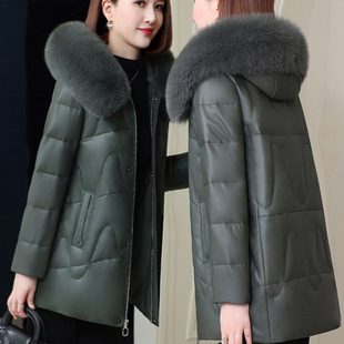 海宁真皮羽绒服女2025年冬季新款中长款绵羊皮皮衣妈妈装皮草外套