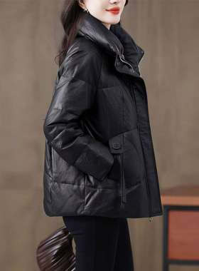 高端海宁皮衣女真皮羽绒服短款外套绵羊皮休闲百搭夹克2025冬新款