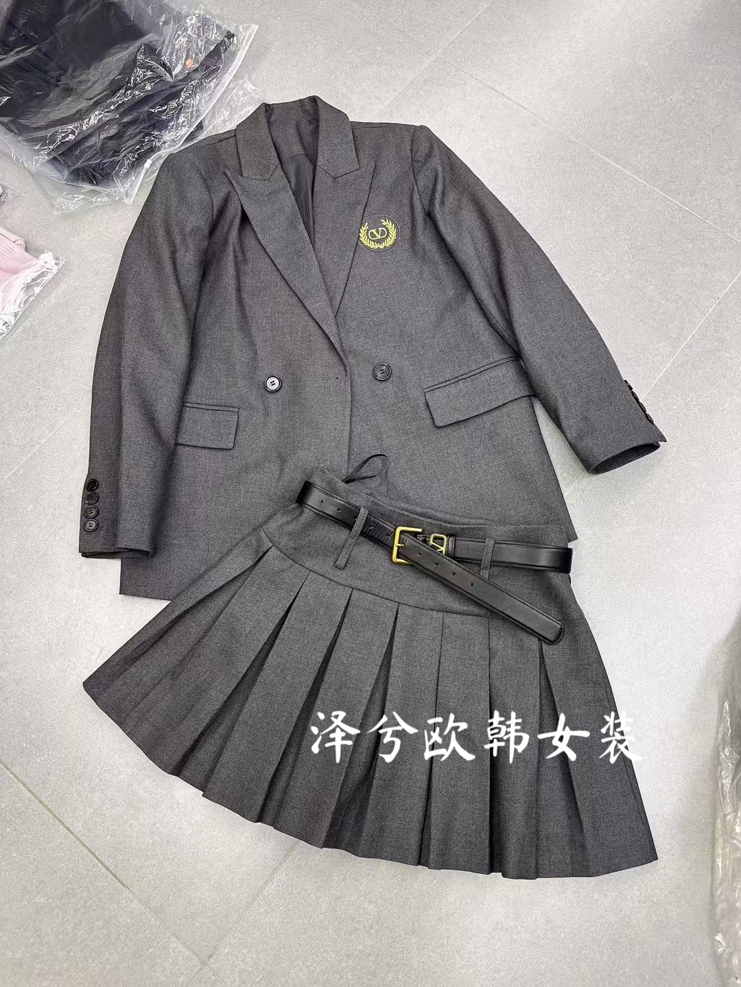 欧洲站高端百褶裙套装时尚休闲羊毛西装（已断货，需要请订货）