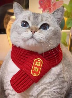 猫咪新年围巾宠物围脖红色保暖中国风狗狗口水巾围兜新年装饰品