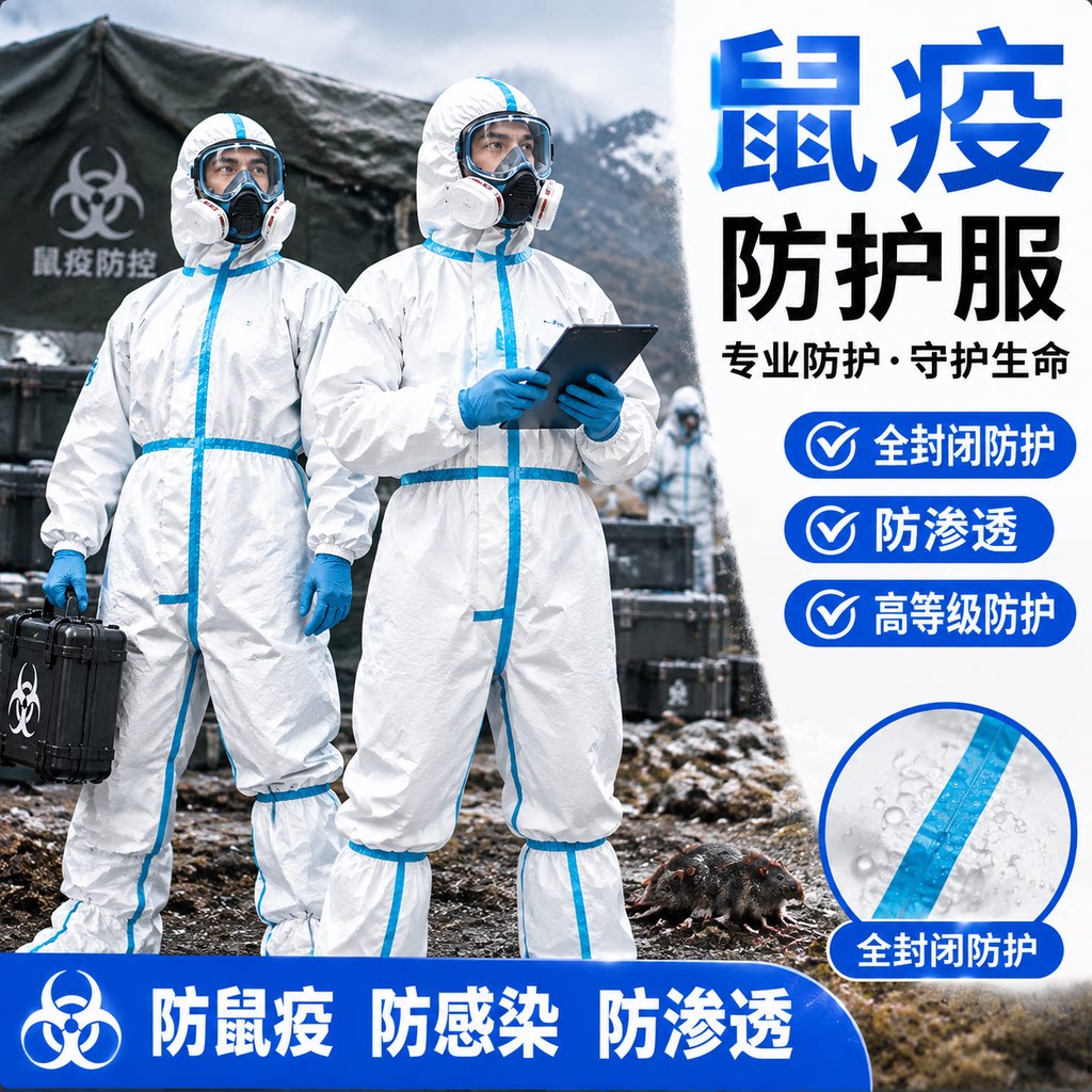 鼠疫防护服连体式全身防化服防水防渗透带帽实验室工作服防鼠疫