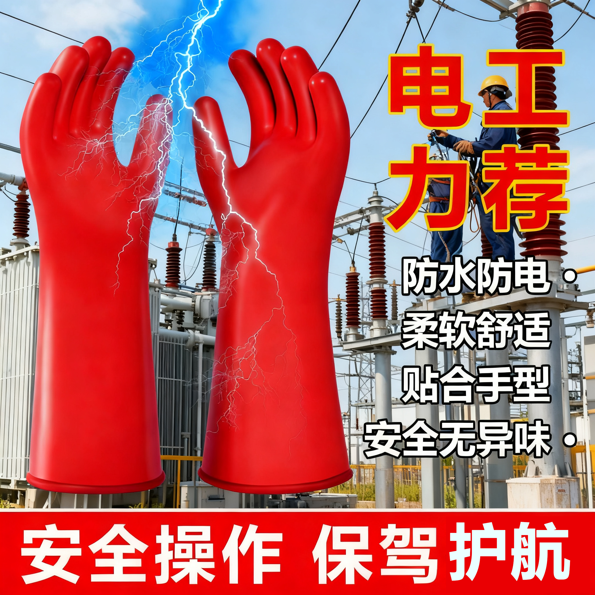 电工手套带电作业用耐压绝缘手套防滑耐磨灵活耐用舒适绝缘手套