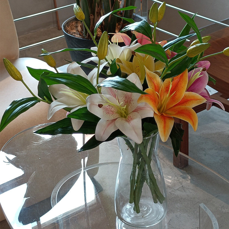 手感百合花仿真花束高级感逼玫瑰花轻奢高端花艺摆件长枝仿生花束