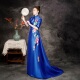高端拖尾礼服模特走秀舞台表演出服刺绣烫钻大气优雅主持独唱蓝色