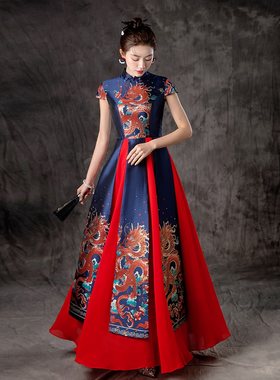紫缘萱中式国风演出服舞台装大型合唱团礼服民族风龙图大摆走秀女