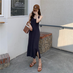 Real price French strap split dress with waist closed and thin design