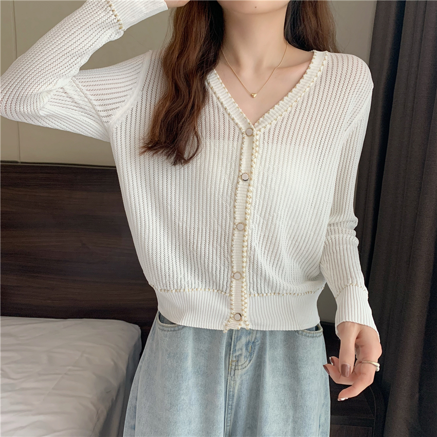 Real price knitted top spring and autumn 2021 new Korean Air Conditioning shirt long sleeve thin style with knitwear