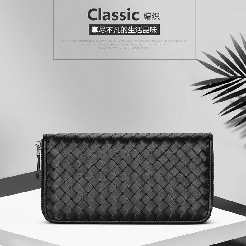 2020新款手工编织男女士钱包商务拉链手包时尚长款真皮情侣手拿包