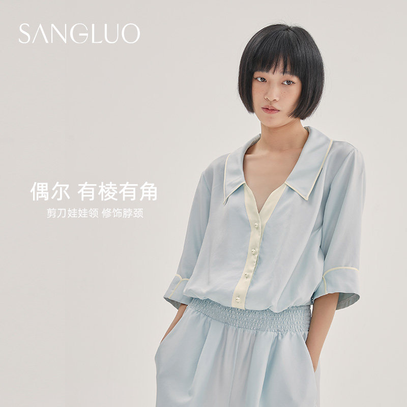 元气少女真丝睡衣套装桑罗女春夏桑蚕丝短袖短裤可外穿家居服