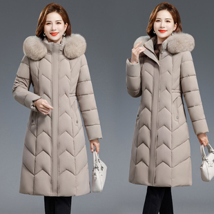 中年妈妈装冬季羽绒棉服女士长款加厚超长过膝加肥加大码棉衣外套