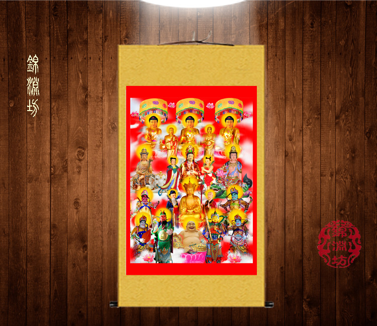 众佛画像 全堂佛像佛画画像万佛图佛祖同堂丝绢装裱卷轴挂画2104