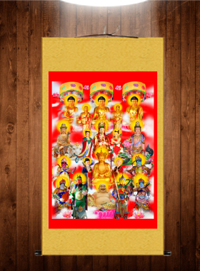 众佛画像  全堂佛像佛画画像万佛图佛祖同堂丝绢装裱卷轴挂画2104