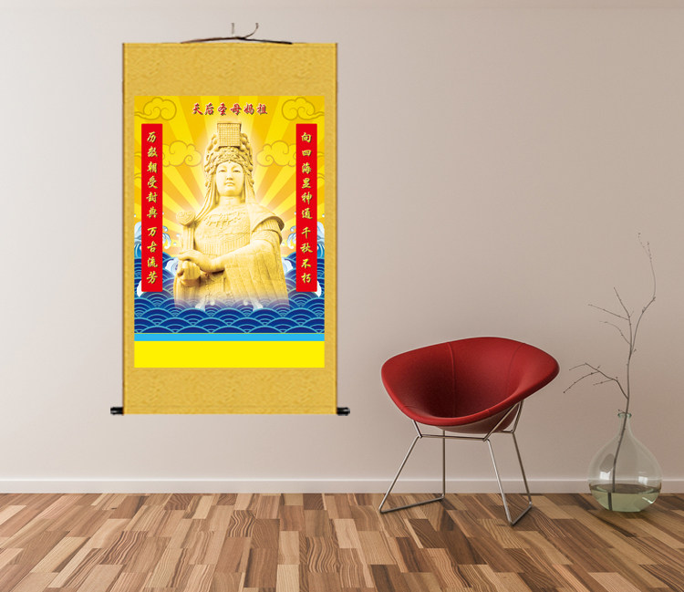 妈祖天妃丝绸画天后圣母画像海神供奉装饰画出海保平安卷轴画挂画