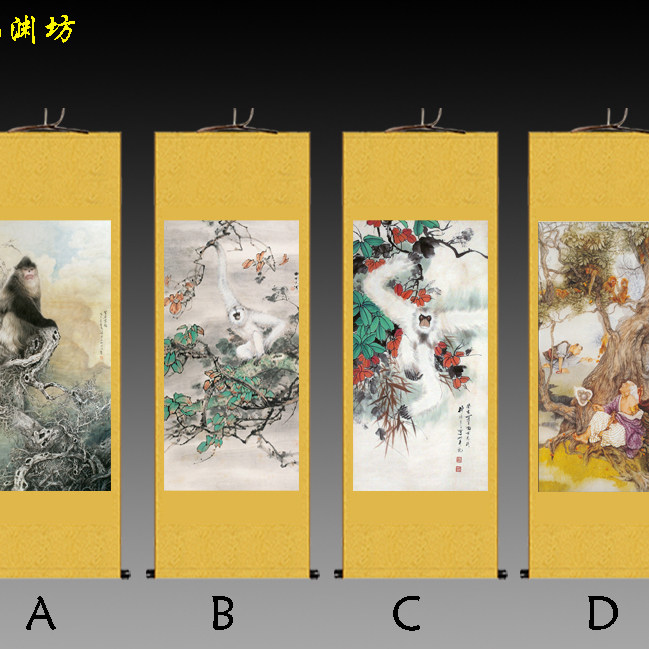 猴子美女画像挂画客厅装饰画竖版
