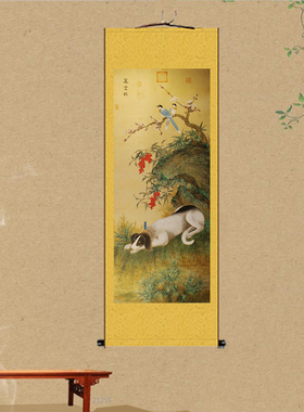 十骏犬之五蓦空鹊图丝绸画