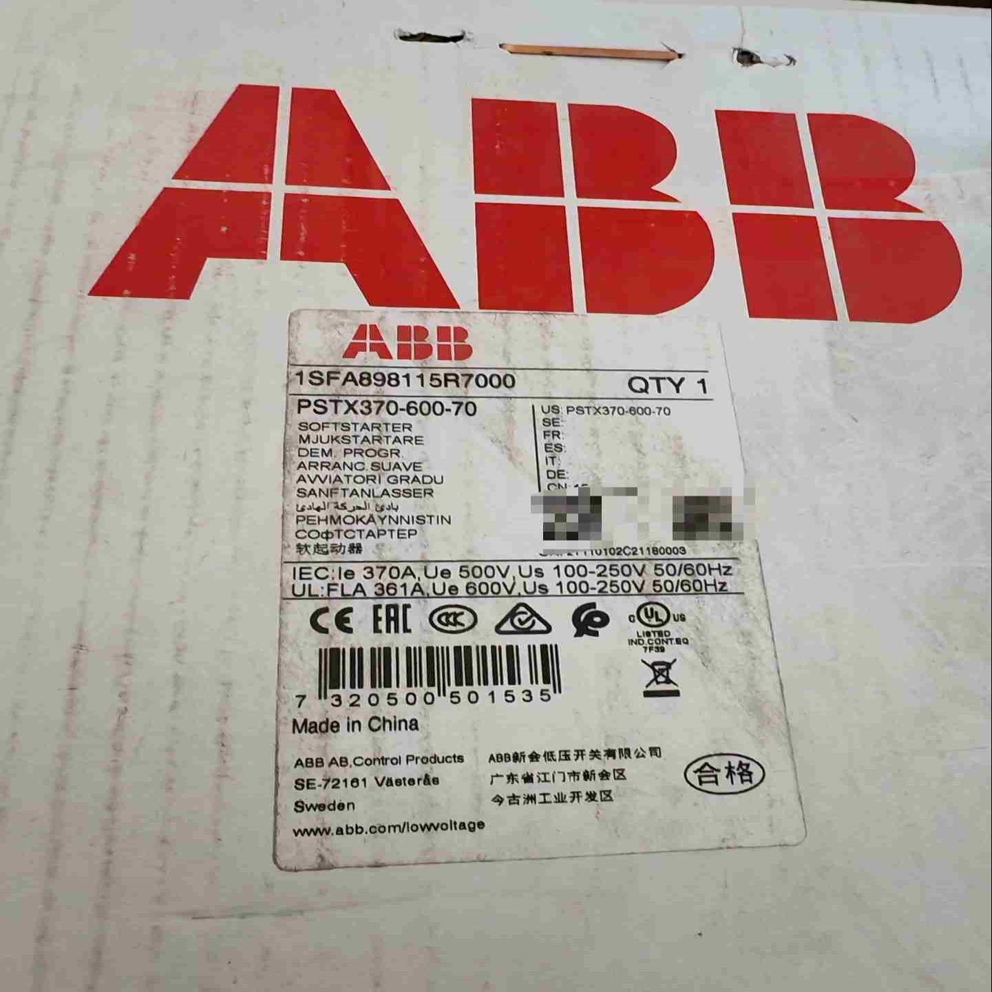 ABB软启动器PSTX370-600-70议价